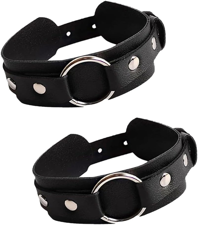 CIXVOEMK Gothic Leather Arm Band, Adjustable Upper Arm Strap with Metal Ring,Armlet Black - Image 1